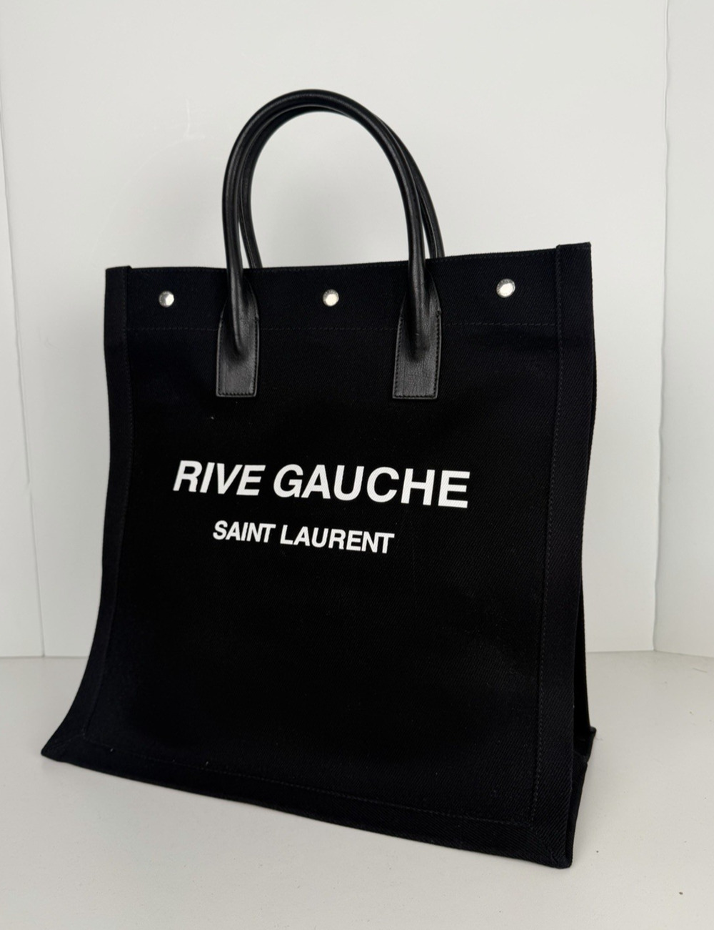 Saint Laurent Signature Rive Gauche Tote Bag Vertical in Black Canvas E-6